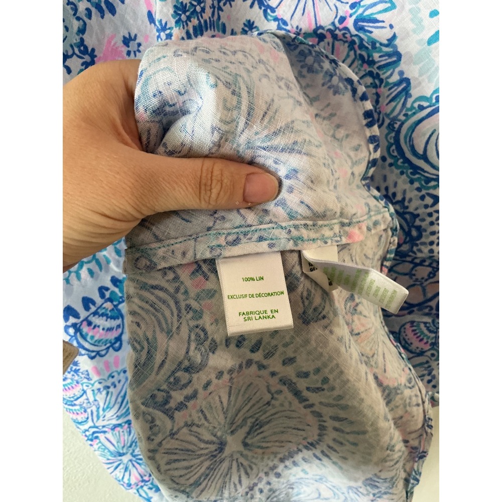 Lilly Pulitzer Florin Linen Dress Blue Grotto Commotion In The Ocean Size L - Picture 5 of 5